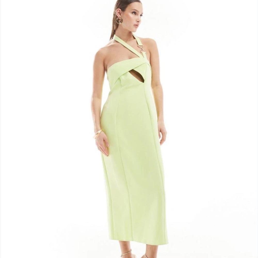 ASOS One Shoulder Lime Green Midi Dress 6 NWT
